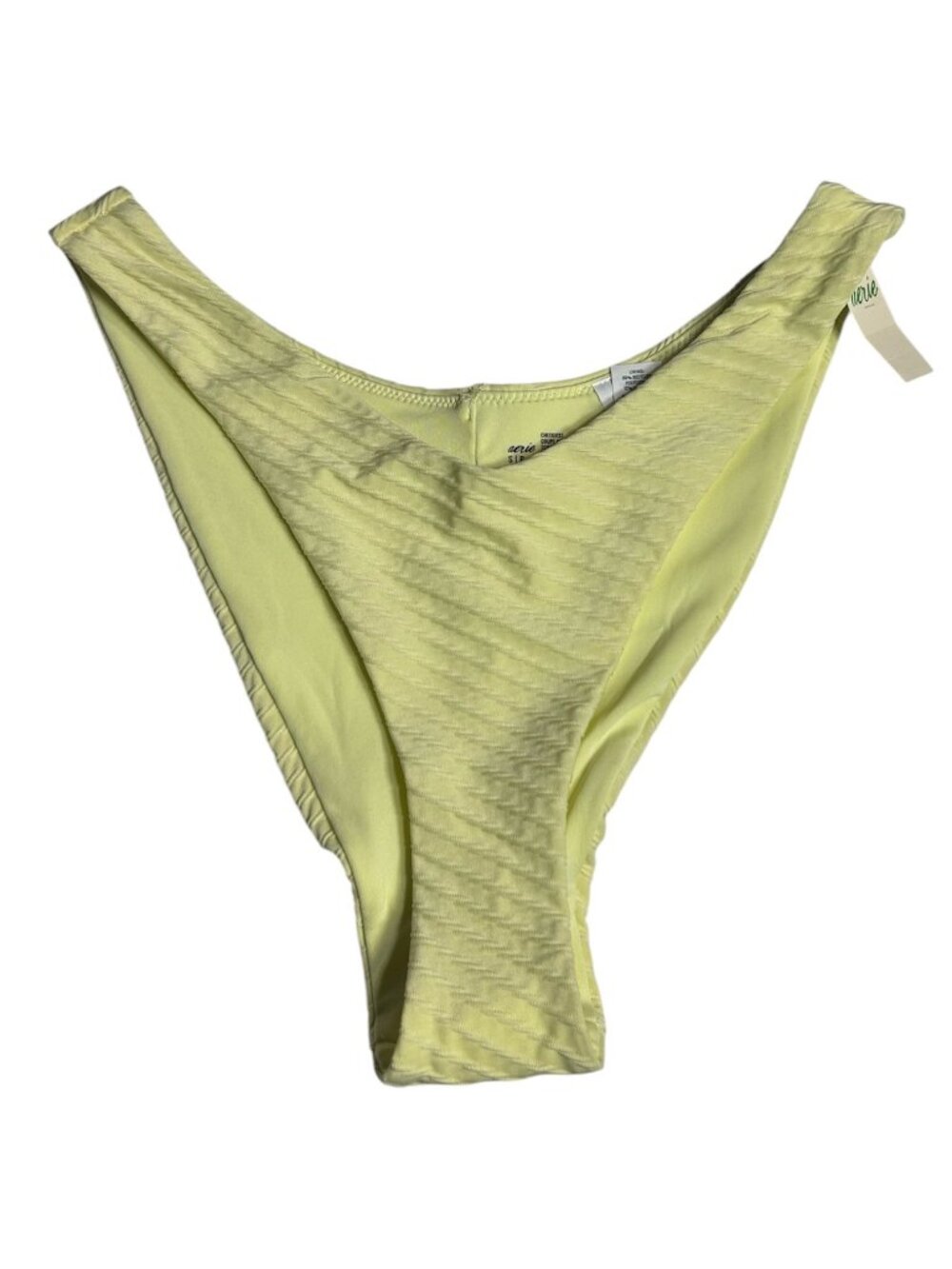 AERIE Cheekiest High Cut Jacquard Bikini Bottoms Sz S Lemon Yellow Textured Swim